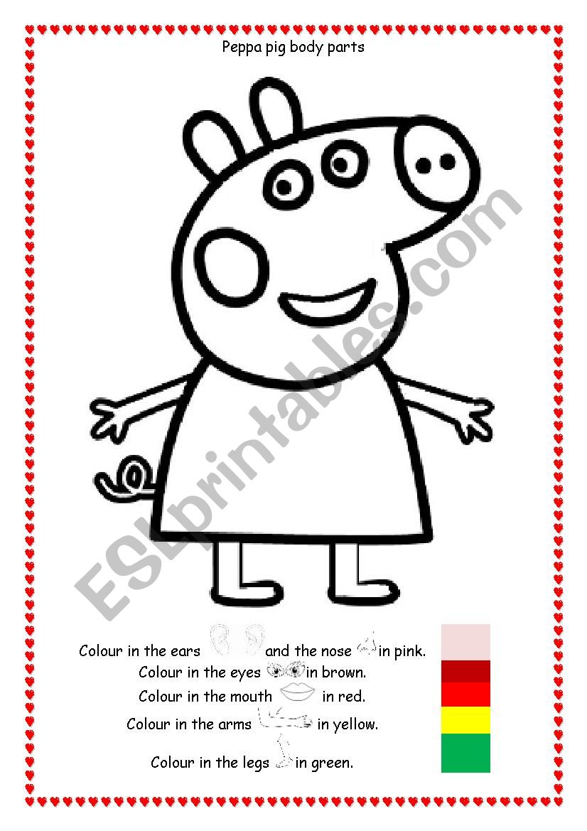 Parts of the body Peppa pig worksheet