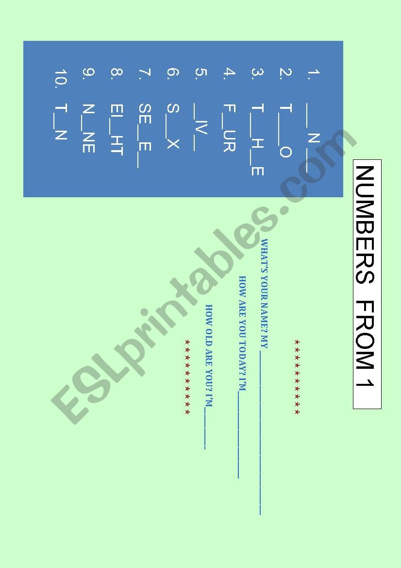 NUMBERS TEST worksheet