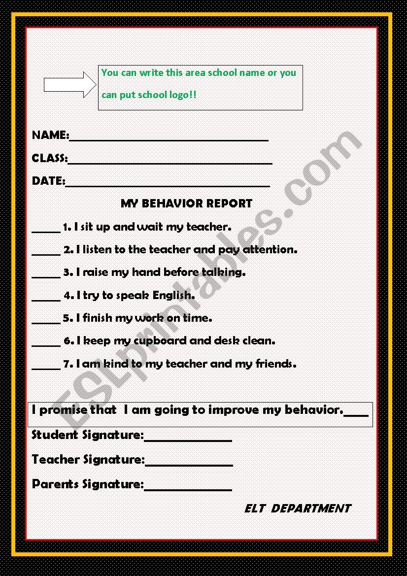 report card worksheet