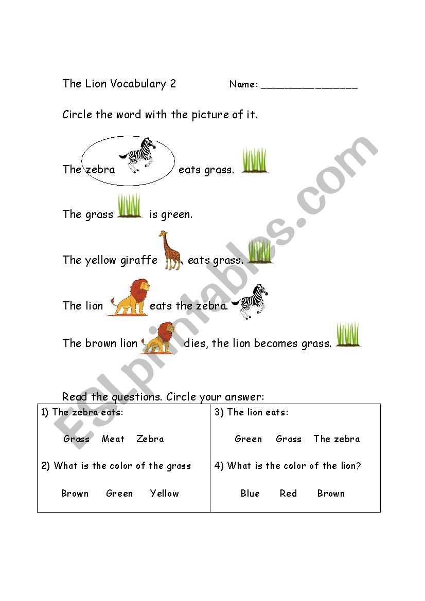 The lion - Part 2 -  Reading activity + questions