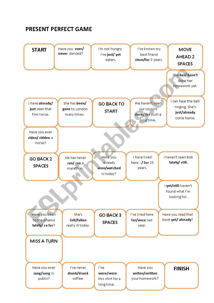 PRESENT PERFECT GAME worksheet