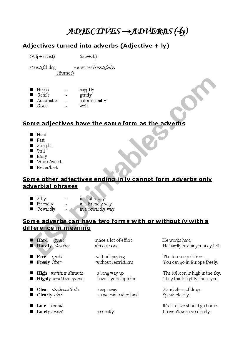 adverbs worksheet