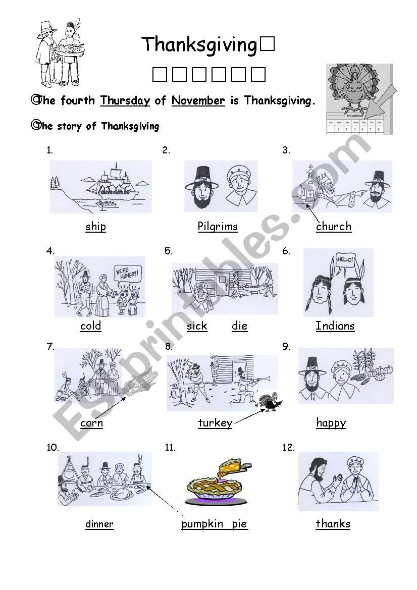 Thanksgiving story worksheet