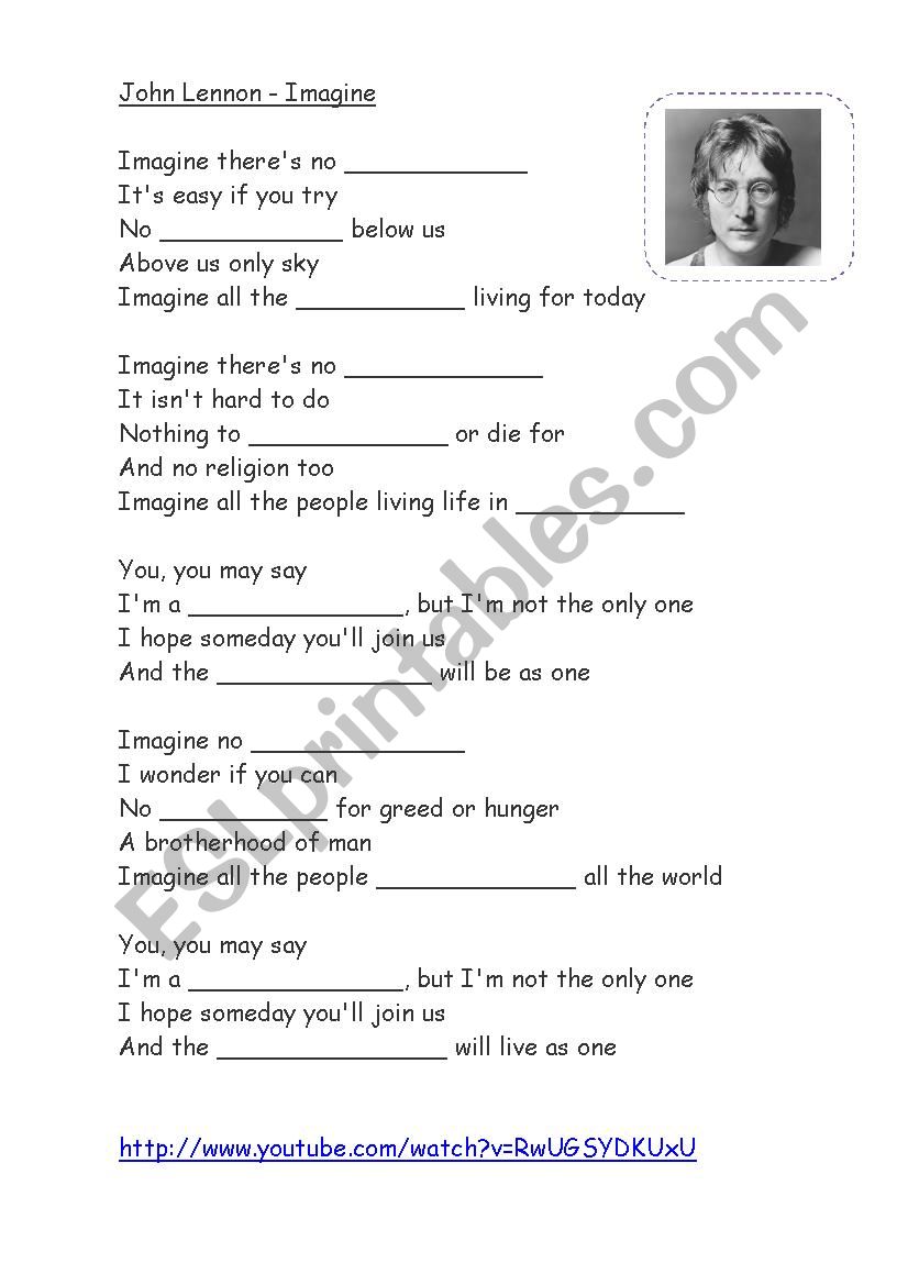 Song: IMAGINE by John Lennon worksheet