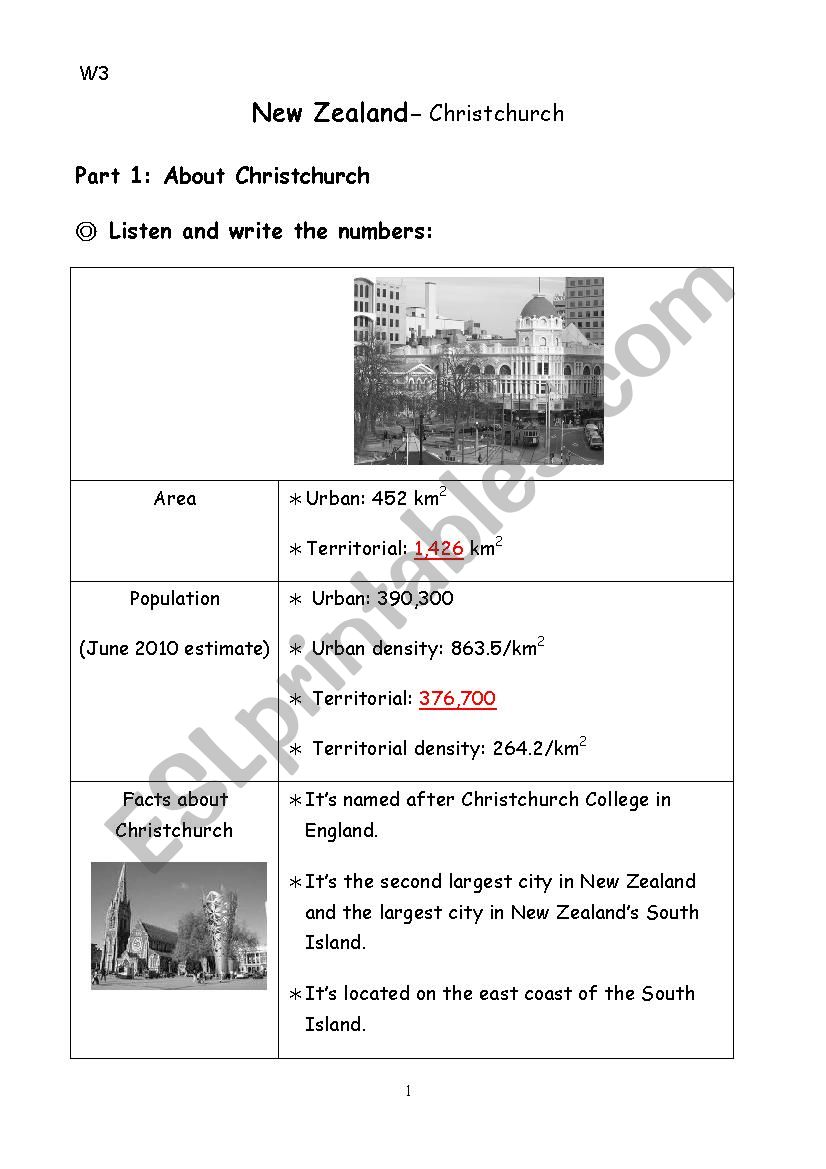 About Christchurch worksheet