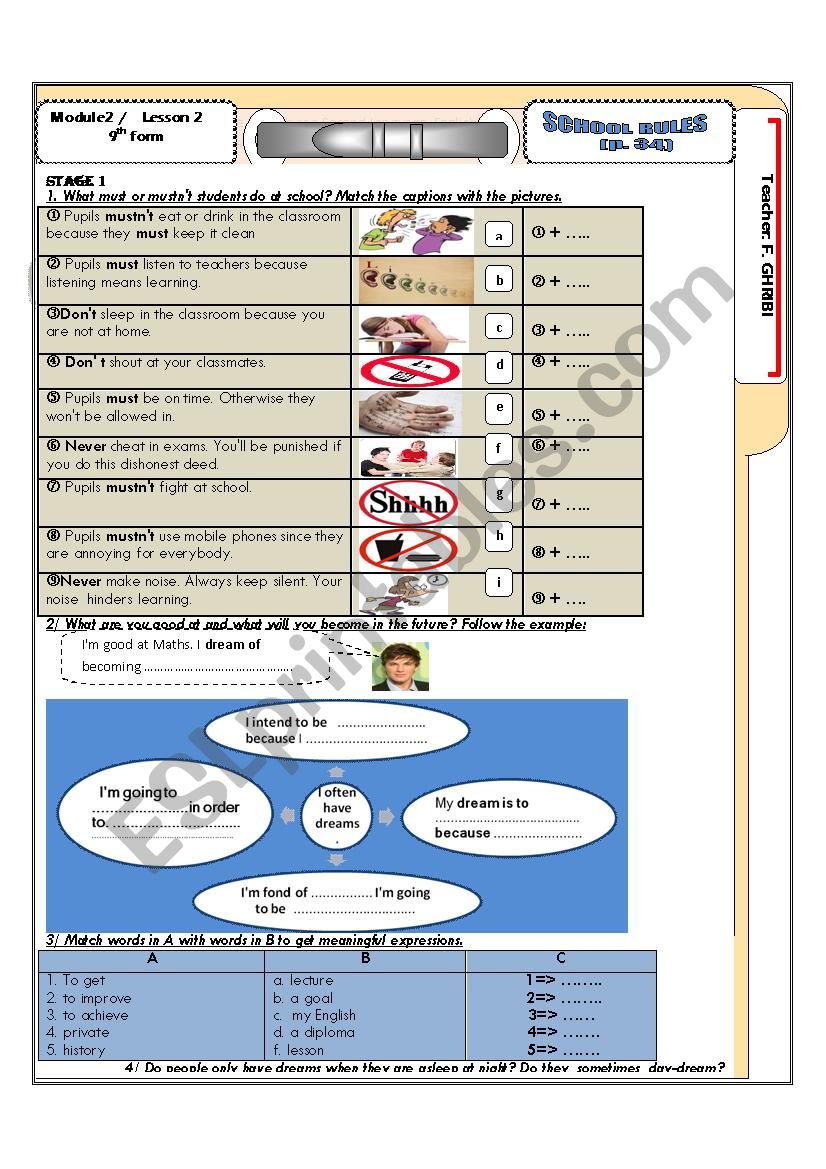 Module 2 lesson 2 School rules   Tunisian 9th form sts