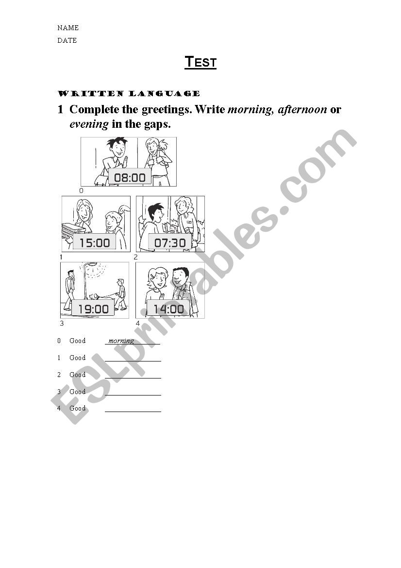 Greetings, numbers, verbs worksheet