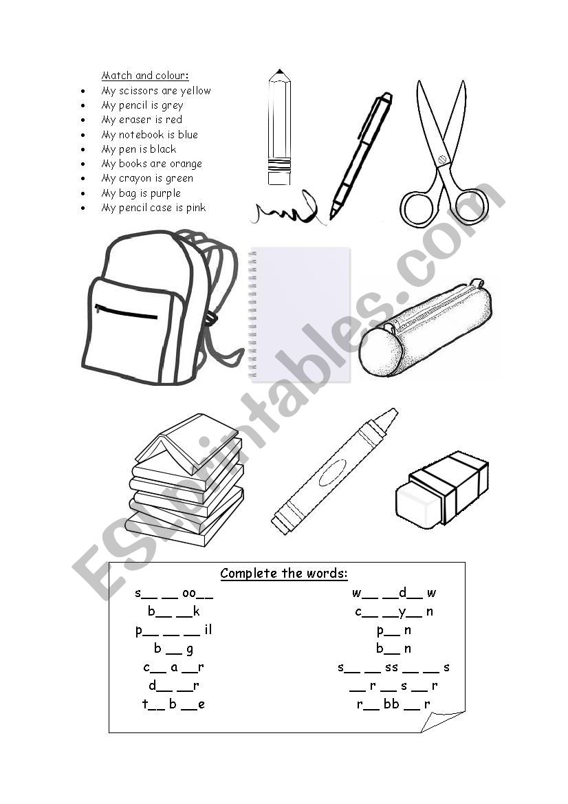 School Objects worksheet