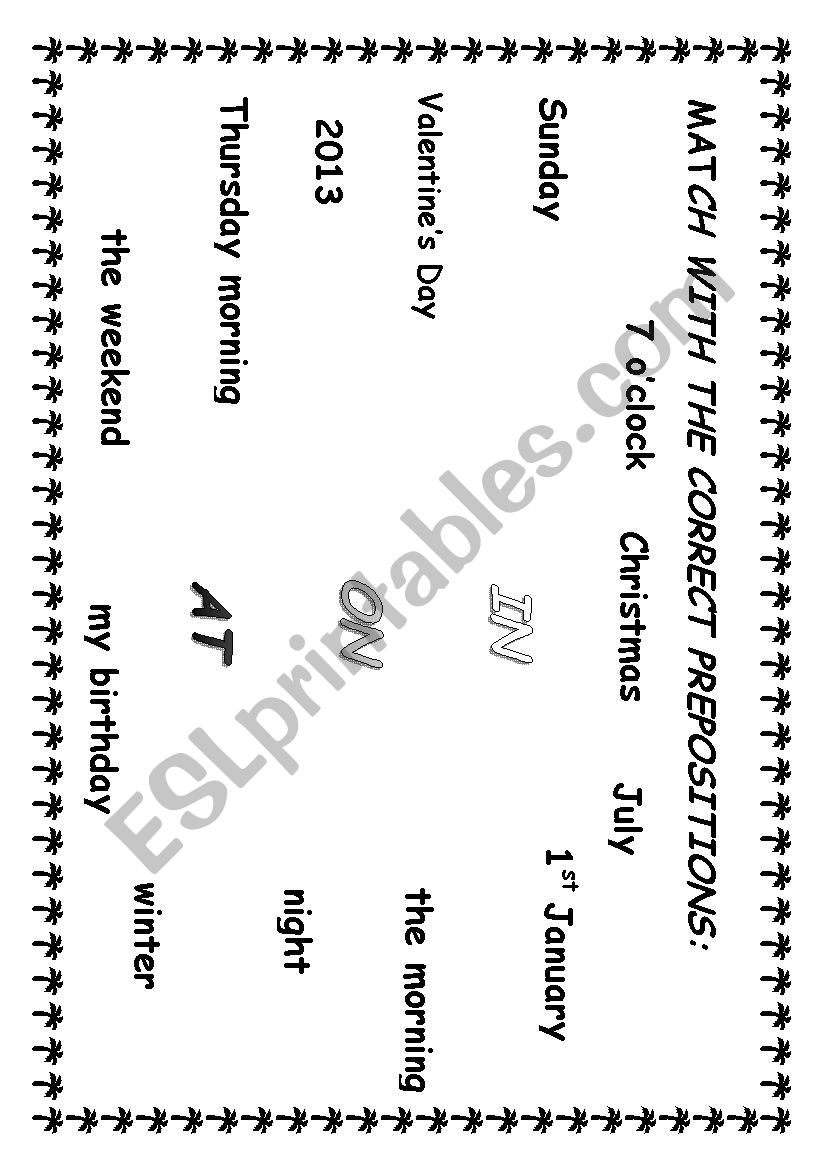 Prepositions of time: matching exercise