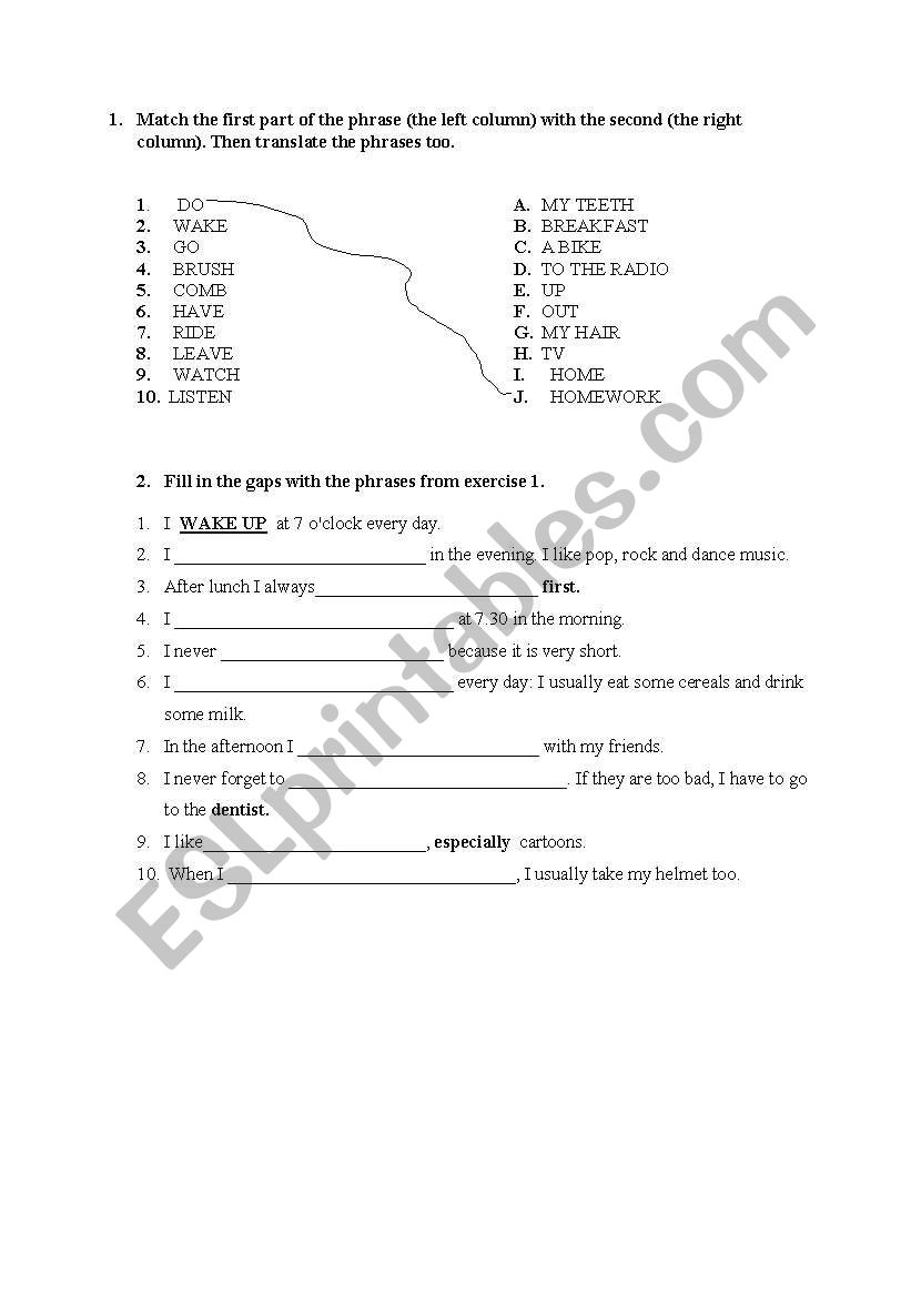 DAILY ROUTINES  (activities) worksheet