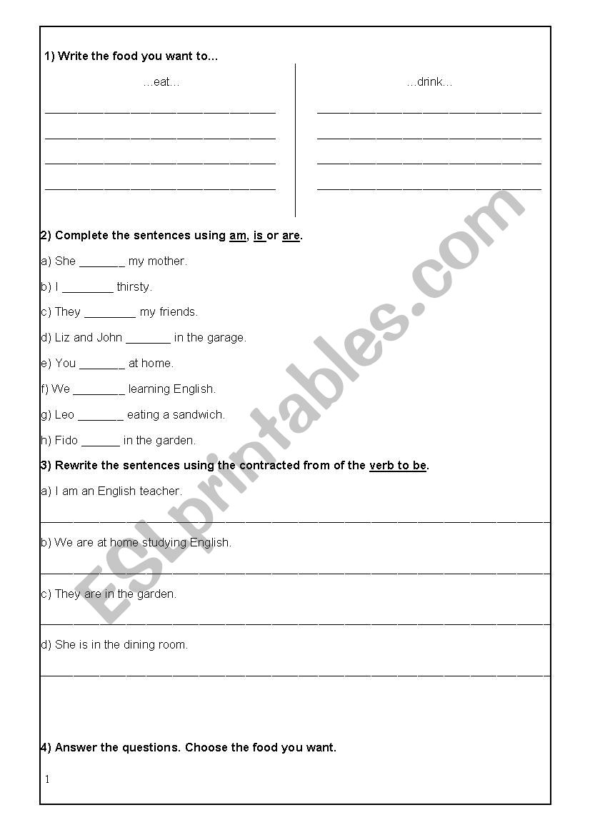 Food and grammar worksheet