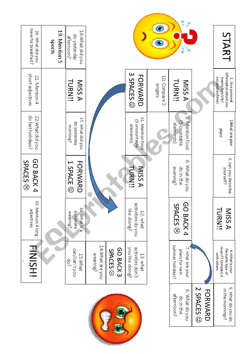 Board game worksheet