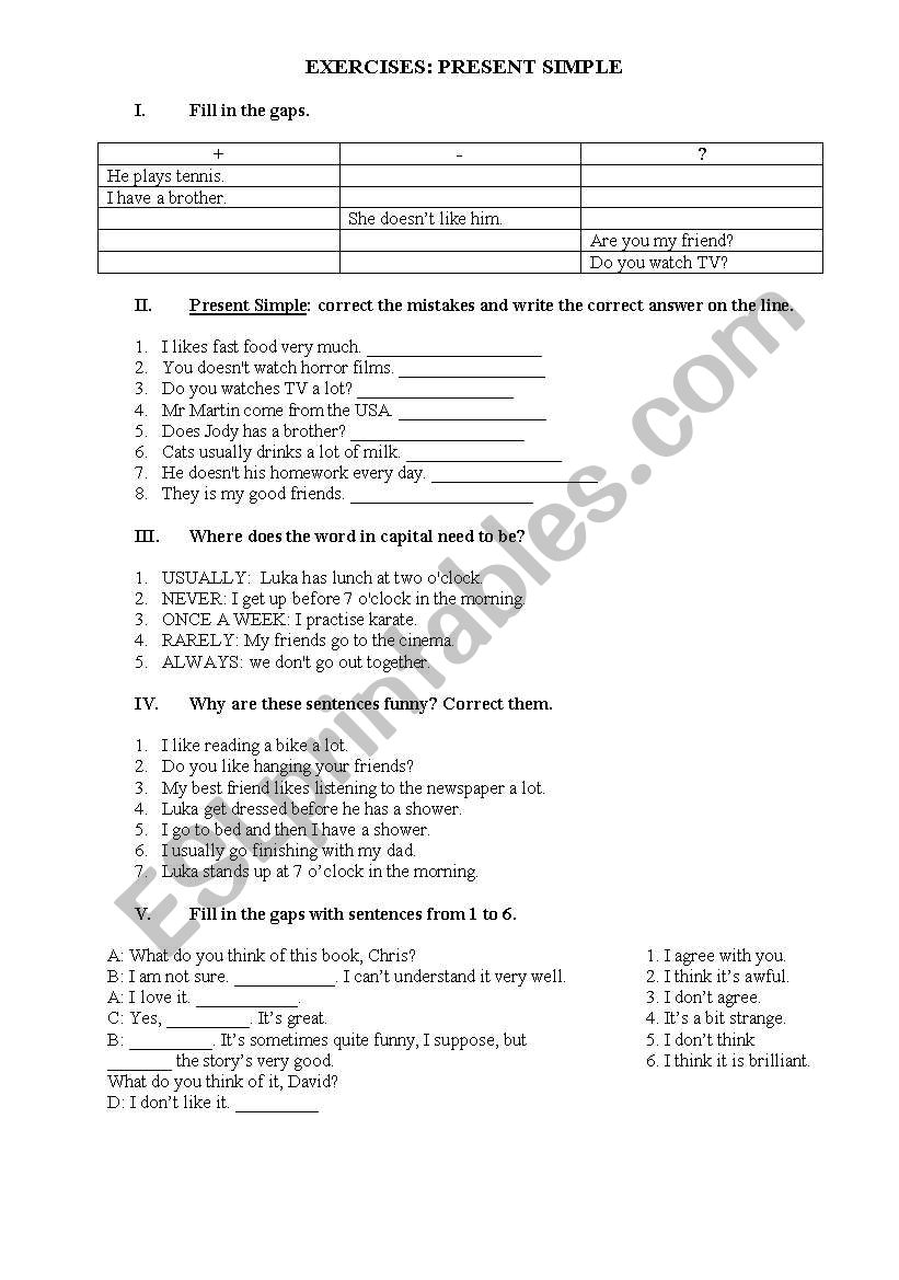 PRESENT SIMPLE worksheet