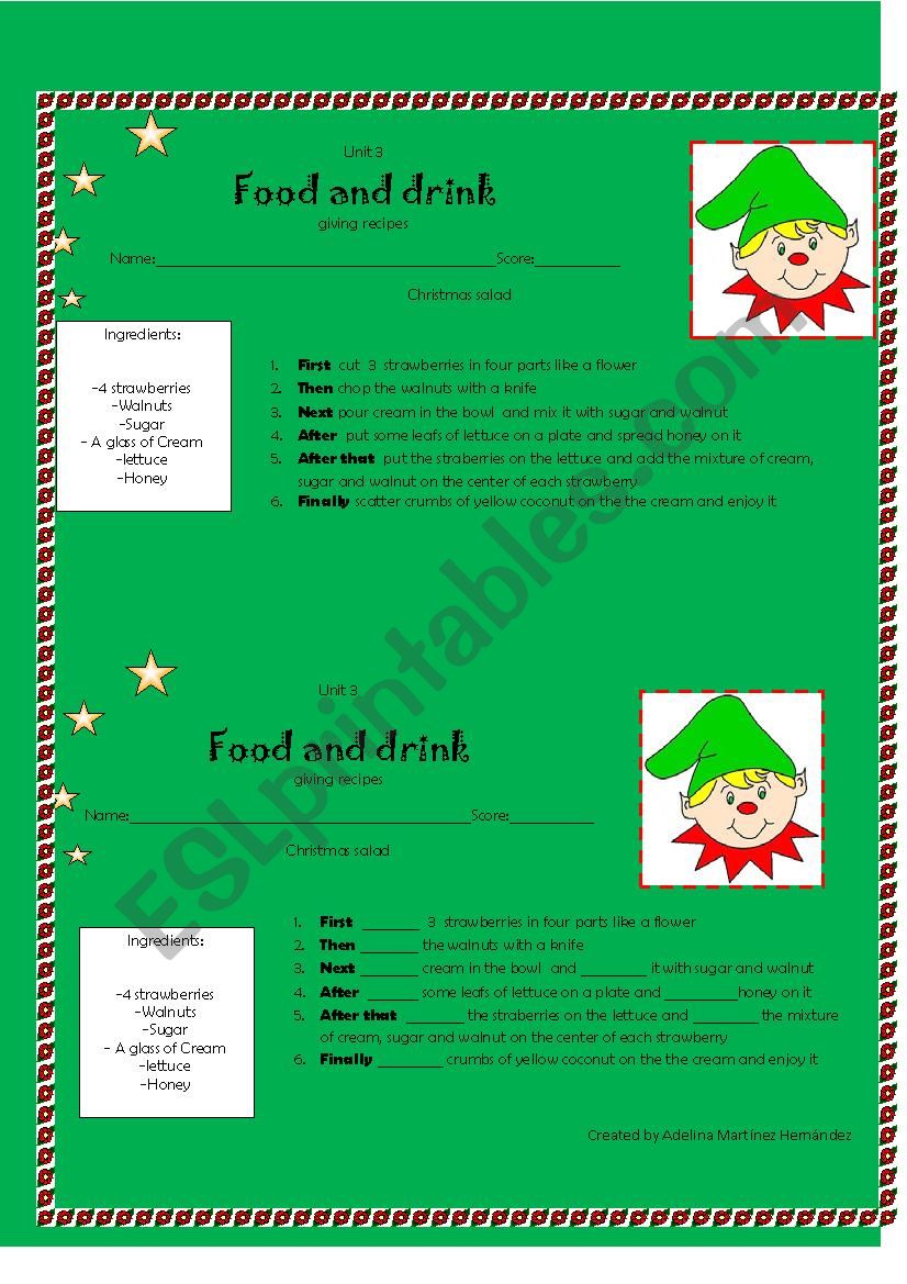 fOOD AND DRINK worksheet