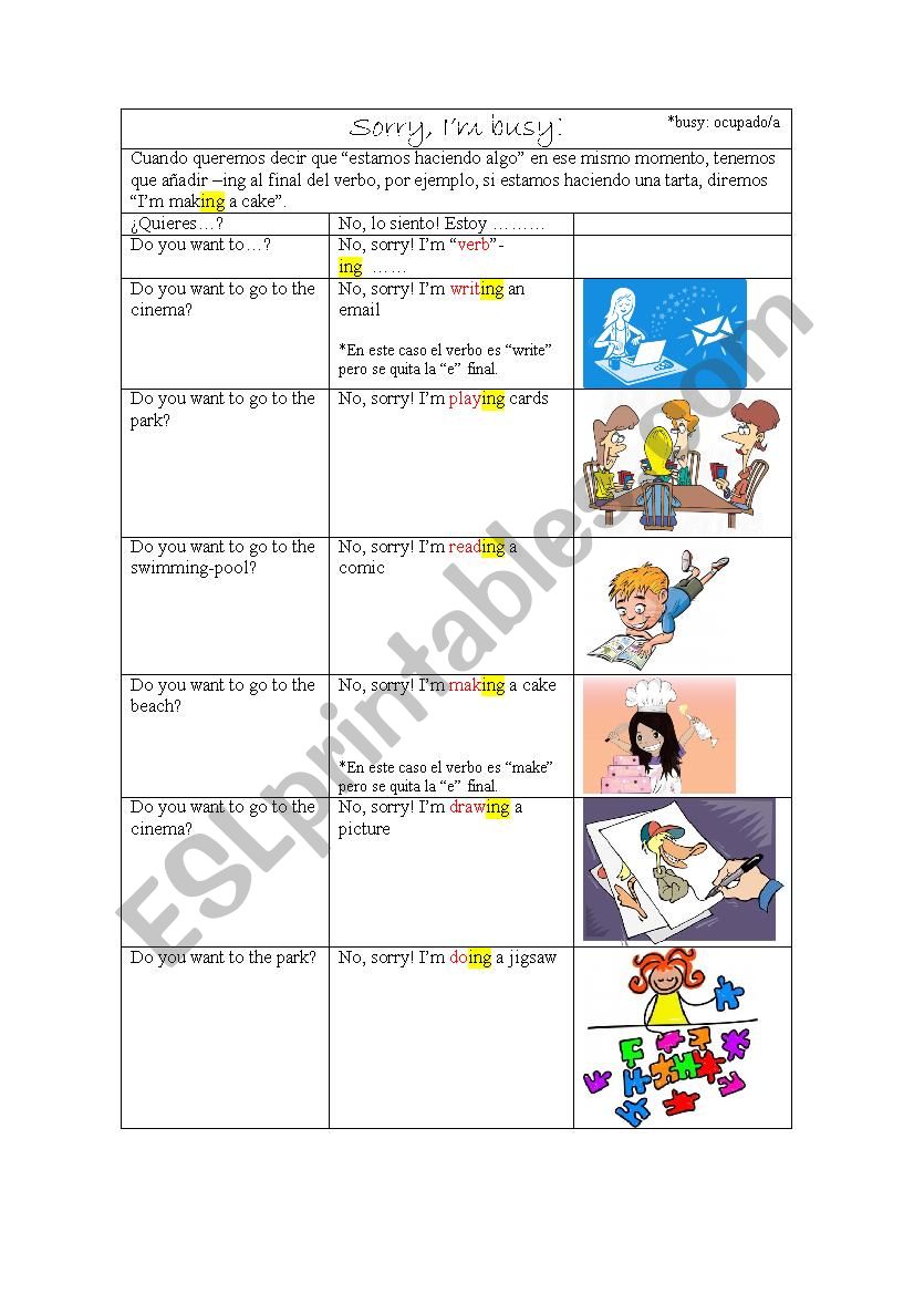 Present continuous worksheet