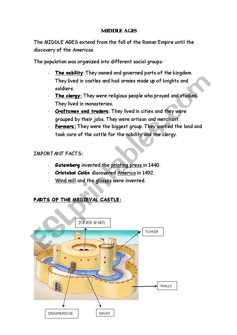 Middle age worksheet