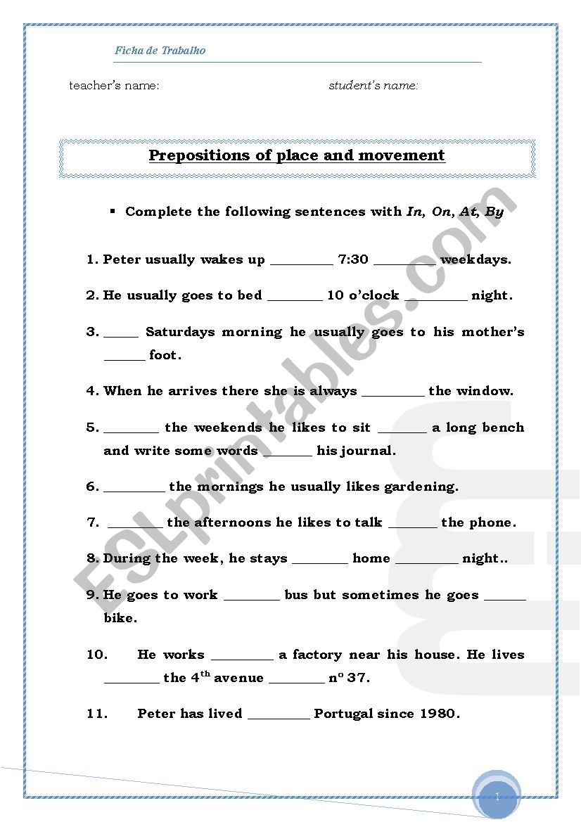 Prepositions of Place and Movement