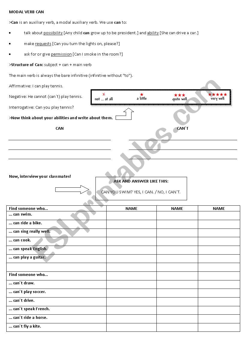 Talking about abilities worksheet