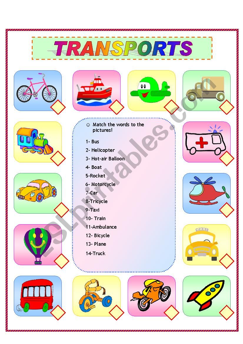 Transports matching worksheet