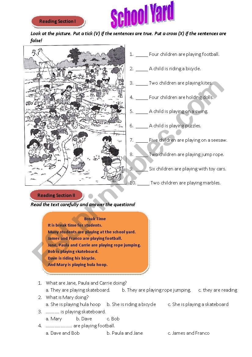 In the School yard worksheet