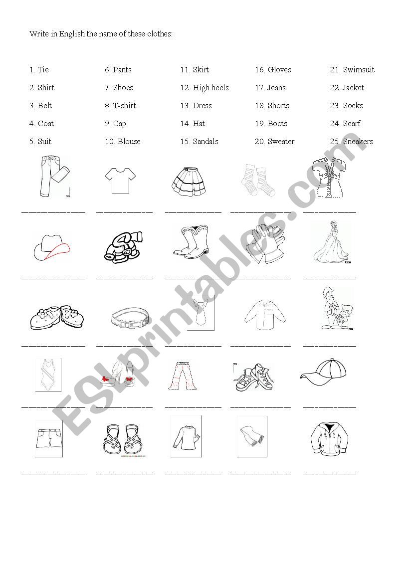 Clothes worksheet