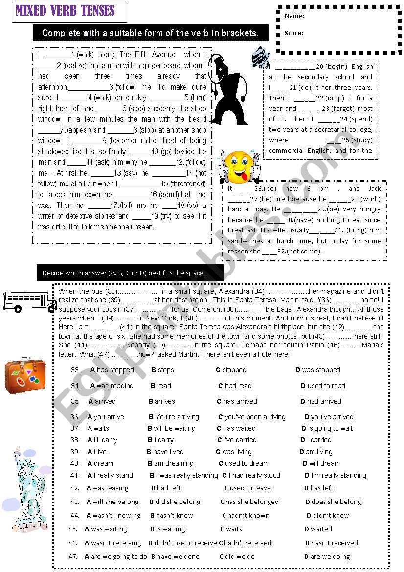 Mixed Verbal Tenses(with key) worksheet
