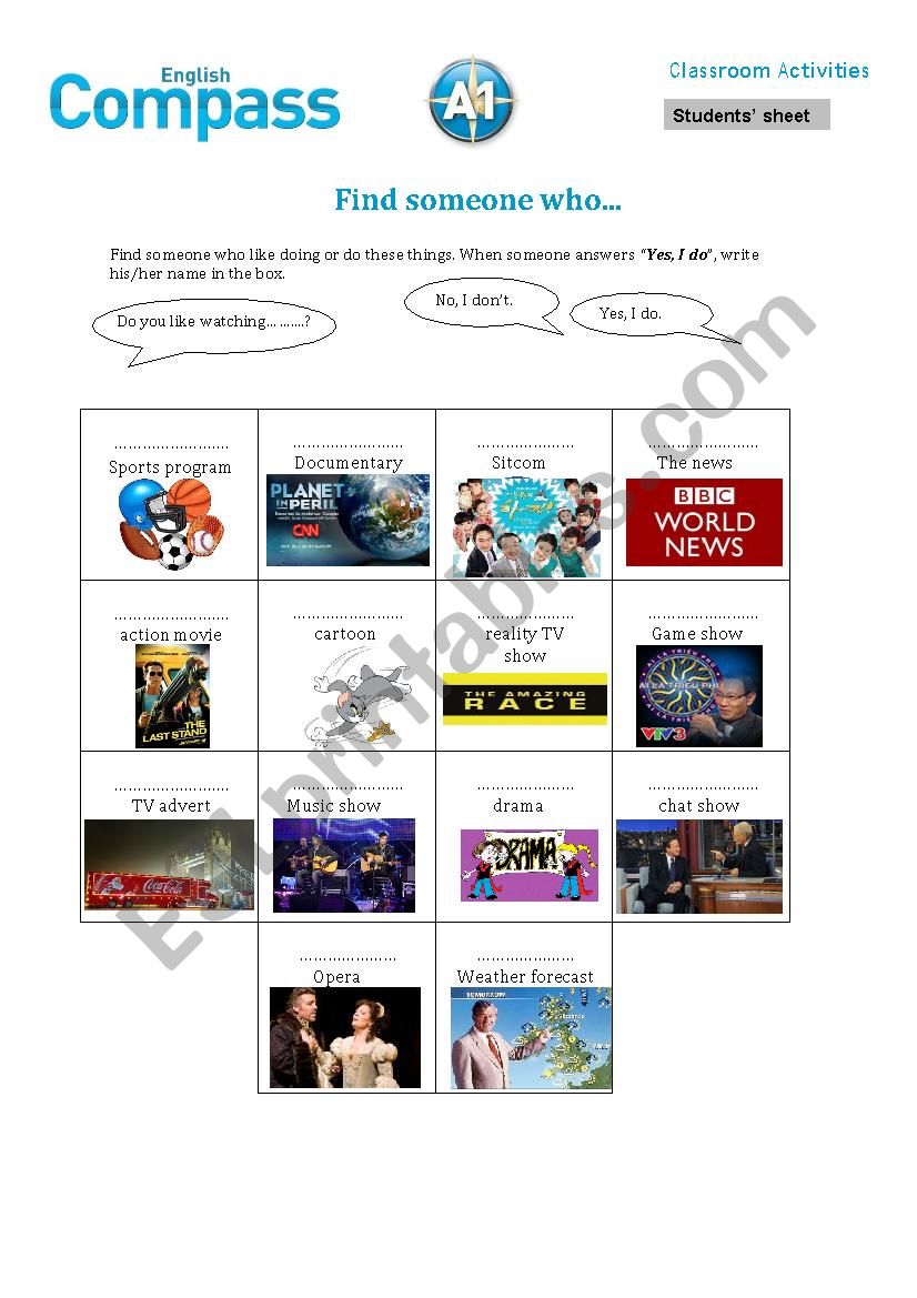 Speaking_Find someone_TV programs _TV programmes 