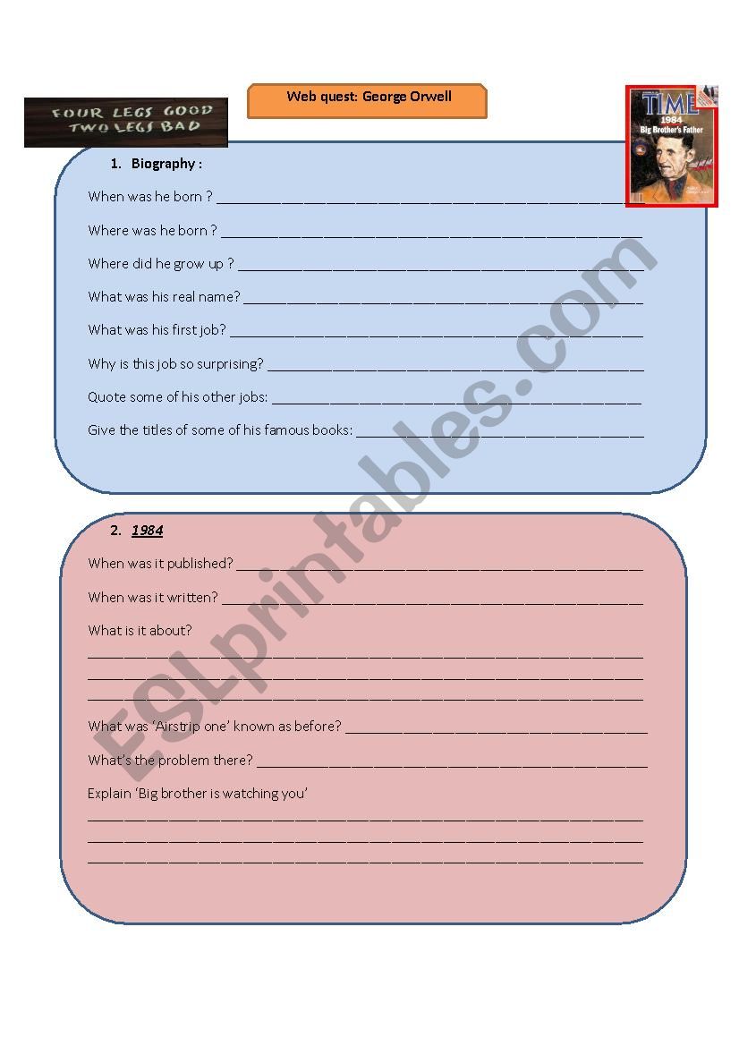 web quest George Orwell worksheet