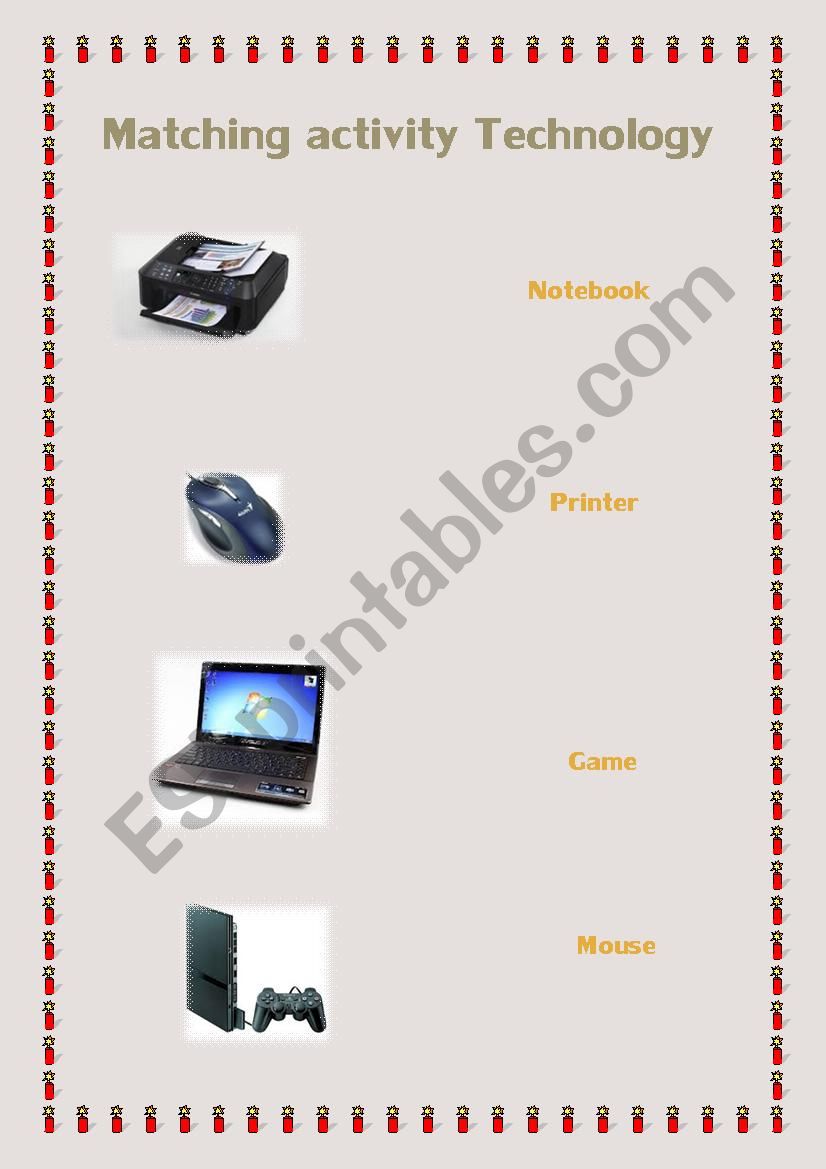 Matching activity Technology worksheet