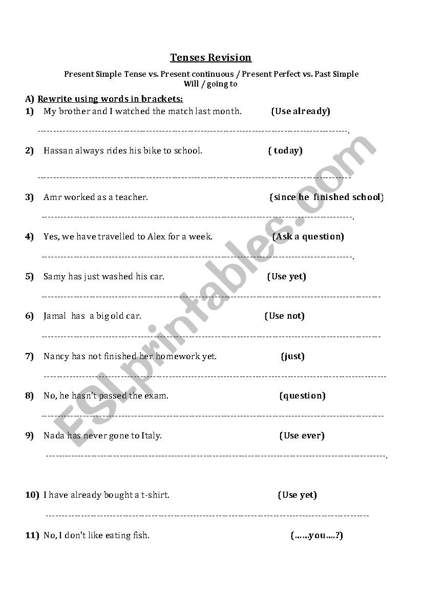 Tenses Revision worksheet