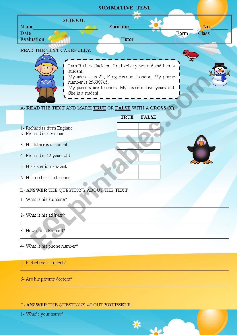 TEST 5th. level- SIMPLE PRESENT