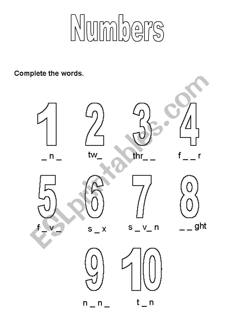 Numbers from 1 to 10 worksheet