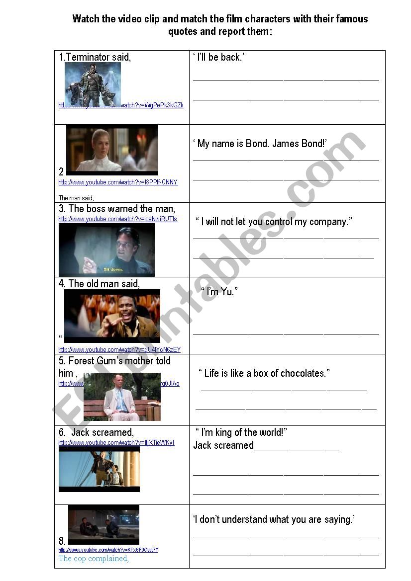short quotes from movies worksheet