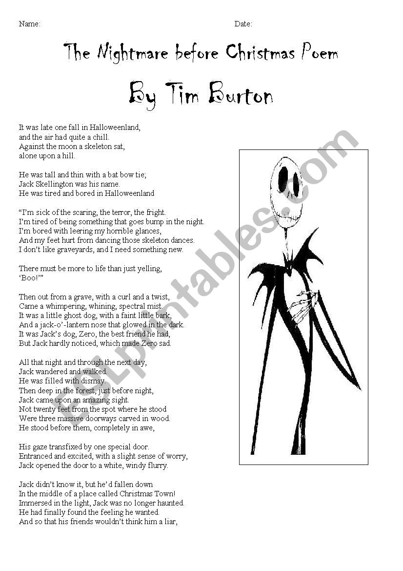 The Nightmare Before Christmas ESL Worksheet By Maela