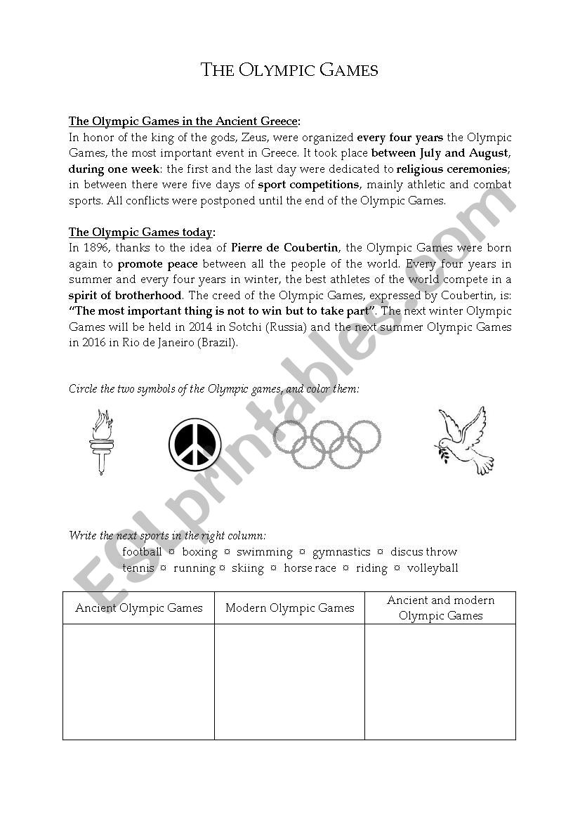 The Olympic Games worksheet