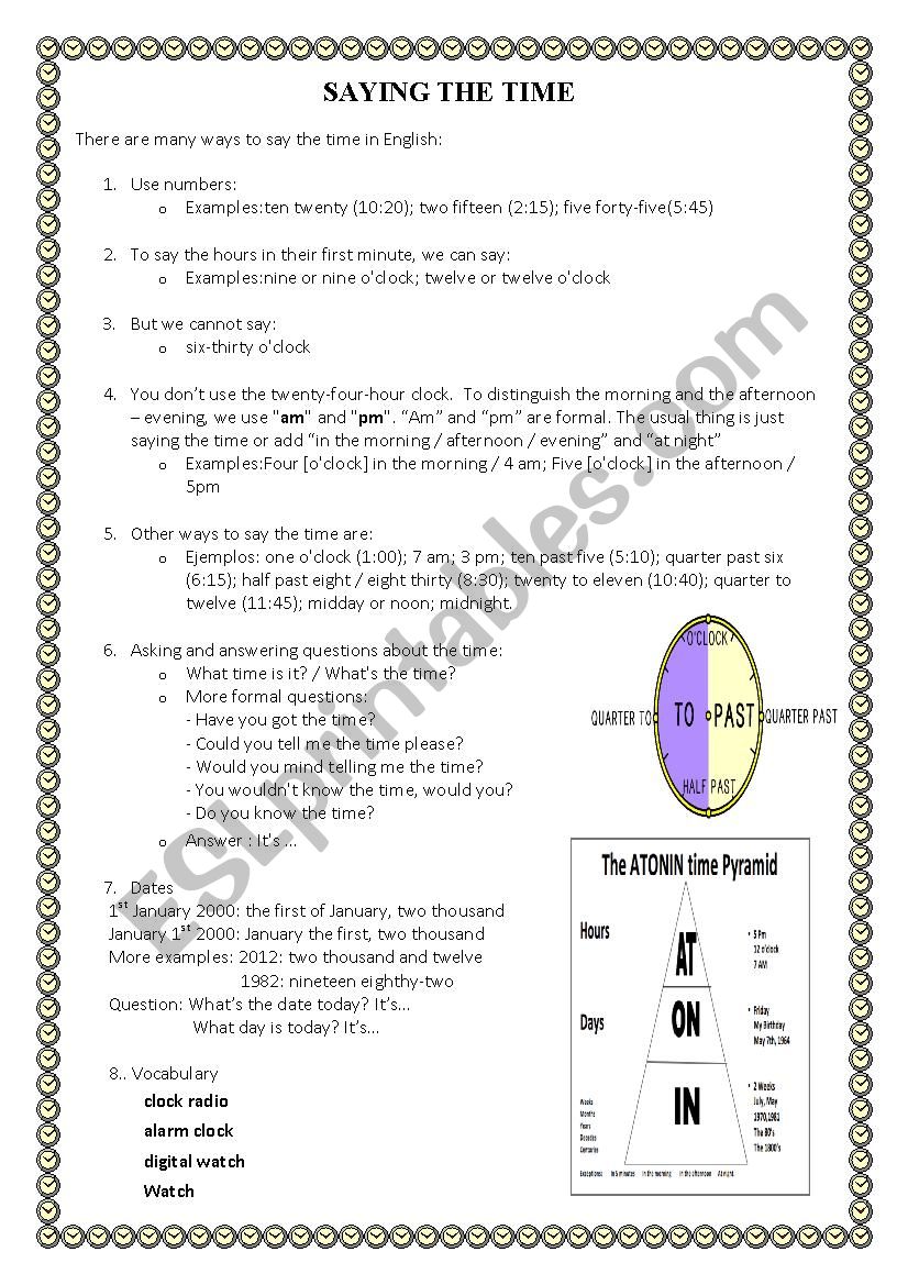 Expression of time worksheet