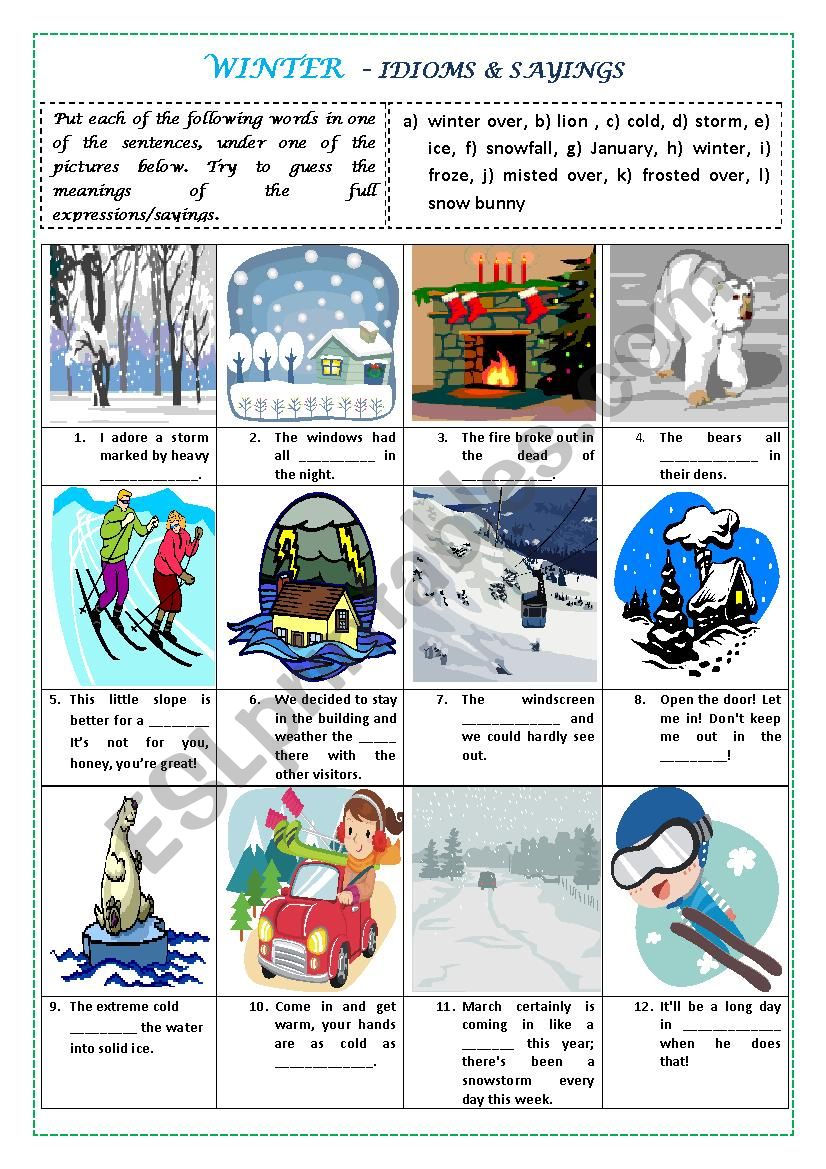 WINTER IDIOMS AND SAYINGS (with key)