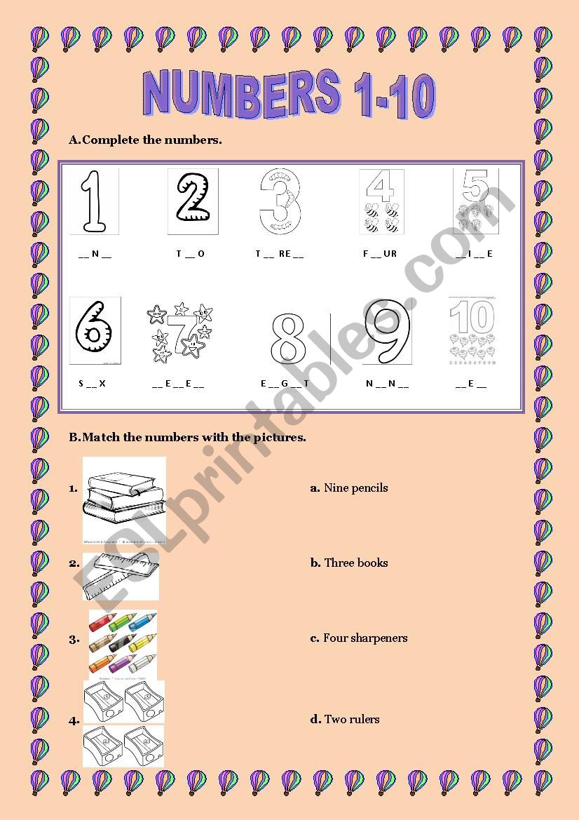 NUMBERS 1-10 worksheet