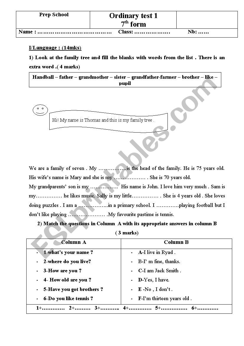 END OF TERM TEST worksheet