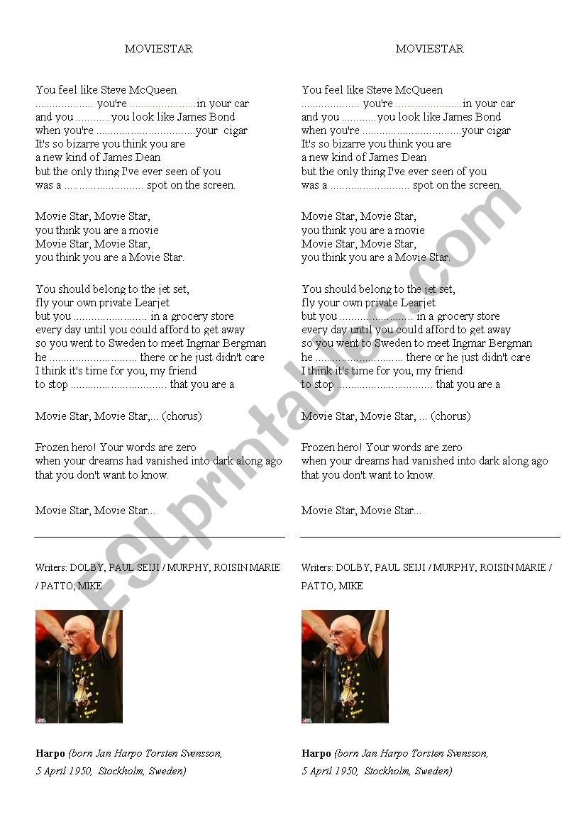 Moviestar Song worksheet