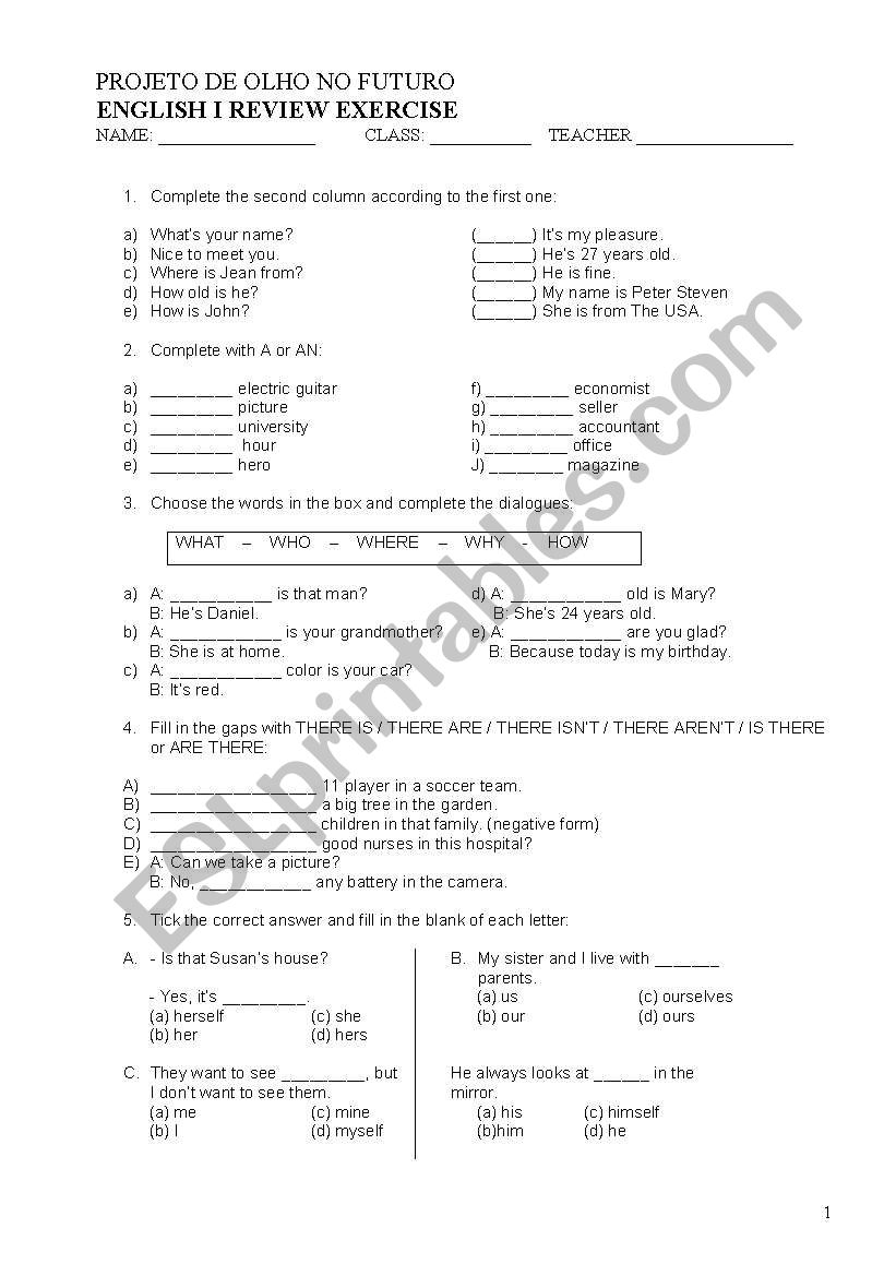 Review exercise basic 1 worksheet