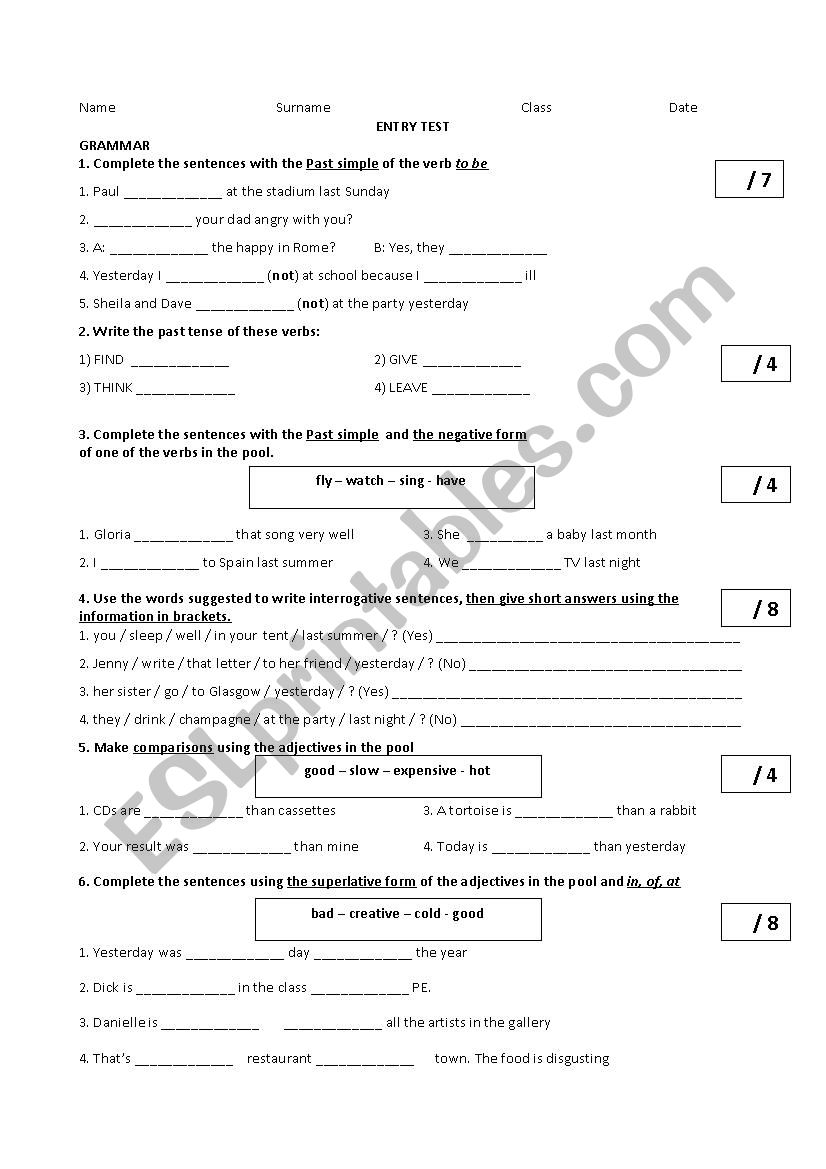 Grammar Test worksheet