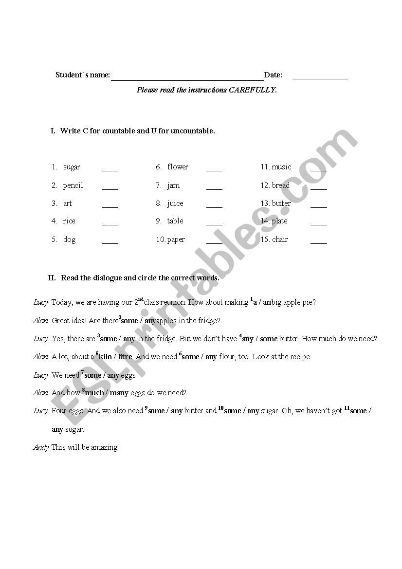 COUNTABLE AND UNCOUNTABLE NOUNS