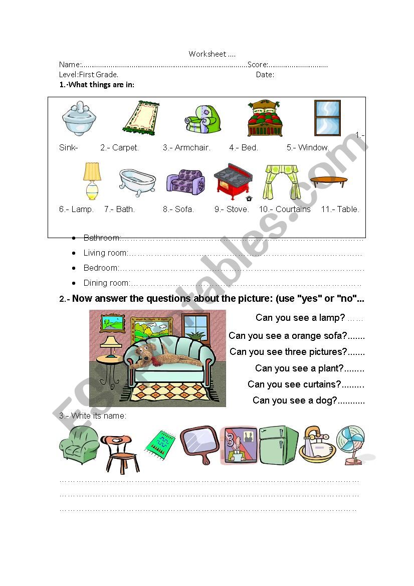 Furniture worksheet