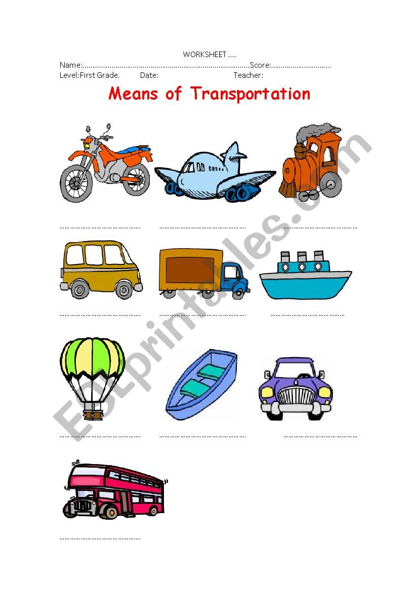 Means of Transportation worksheet