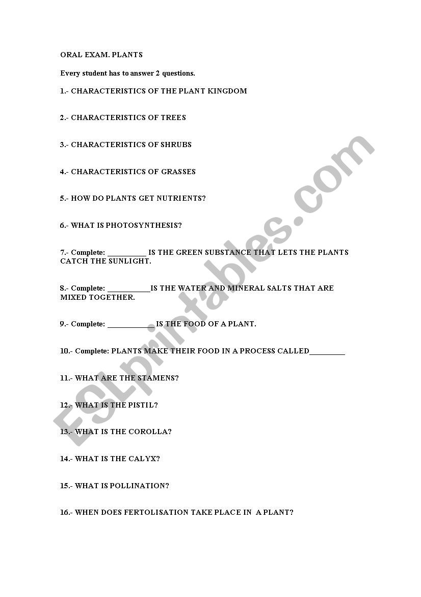 Plants. worksheet