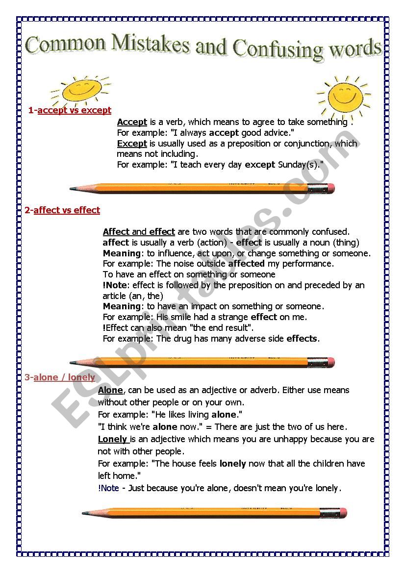 Common Mistakes and Confusing Words - ESL worksheet by ashraf amir Within Affect Vs Effect Worksheet