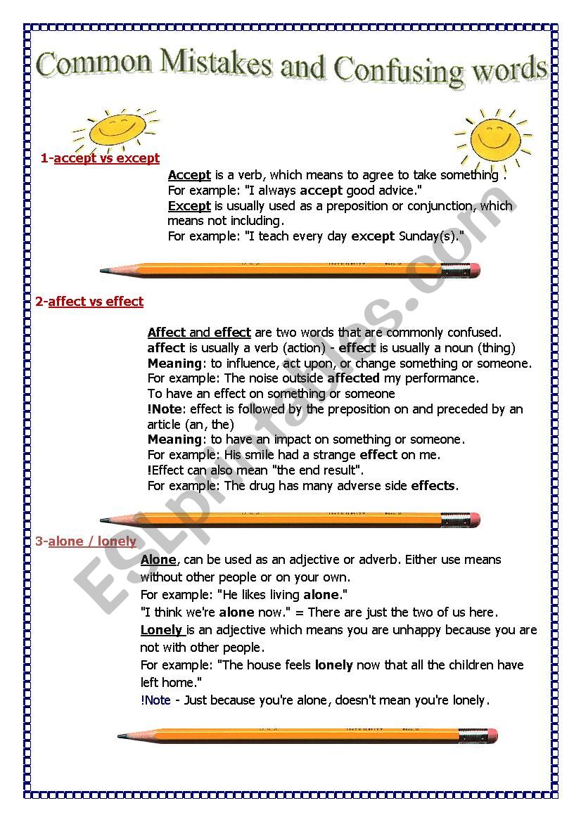 Common Mistakes and Confusing Words - ESL worksheet by ashraf amir With Regard To Affect Vs Effect Worksheet