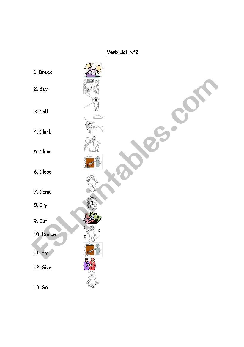 Verb List N2 worksheet