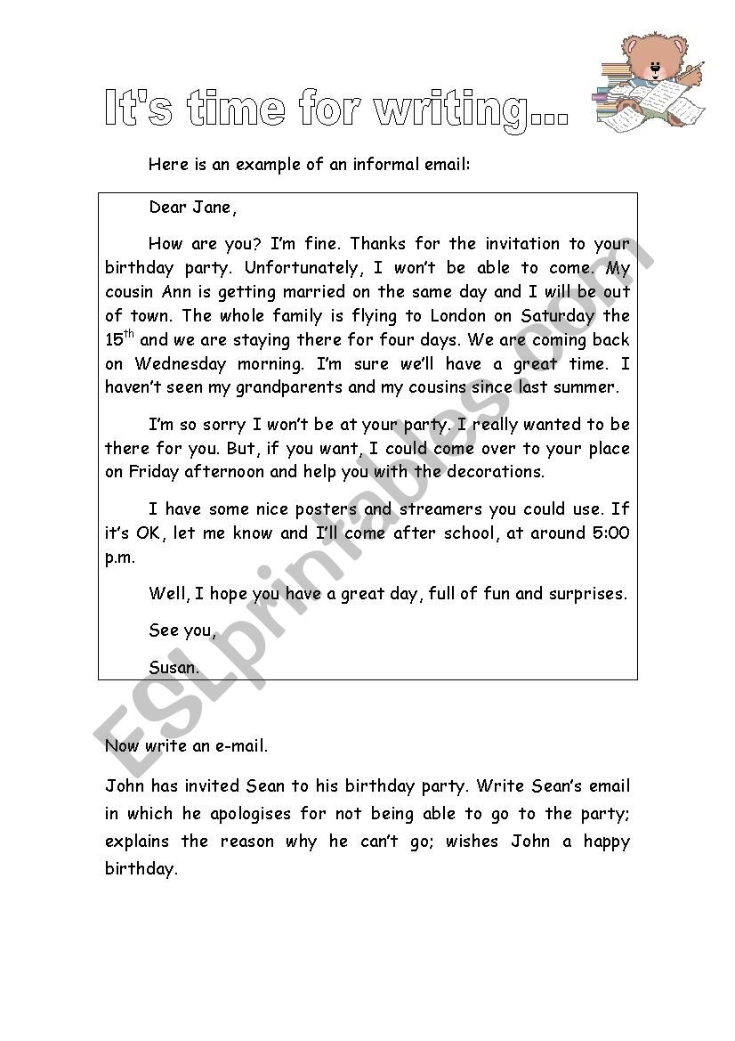 ItÂ´s time for writing! worksheet